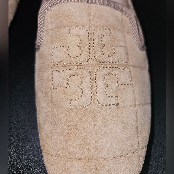 Tory Burch Suede Leather Shearling Lined Quilted Slip-on Flats Khaki Size 7 - Picture 5 of 10